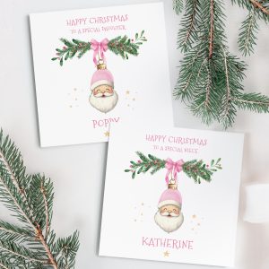 Personalised Pink Santa Christmas Card