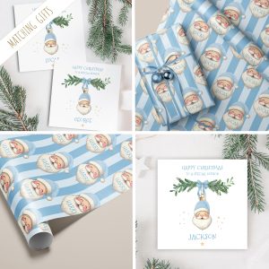 Boys Personalised Blue Santa Christmas Card