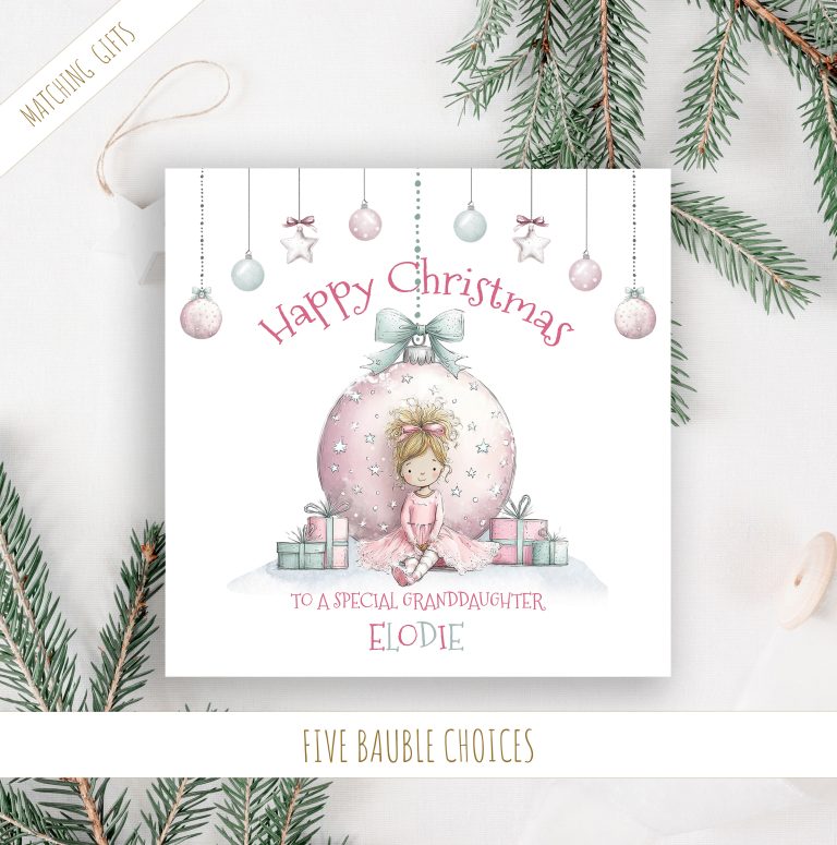 Personalised Girls Pink Christmas Card