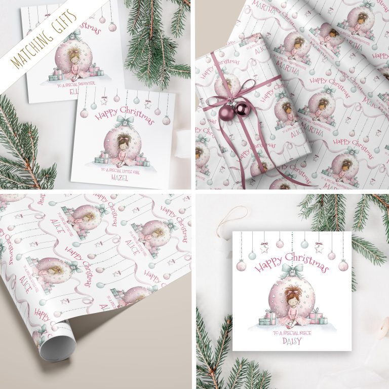 Personalised Girls Pink Christmas Card