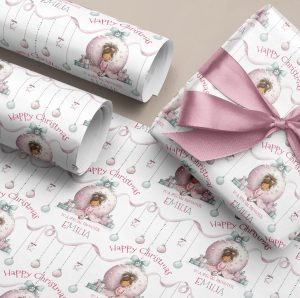 Girls Personalised Pink Christmas Wrapping Paper