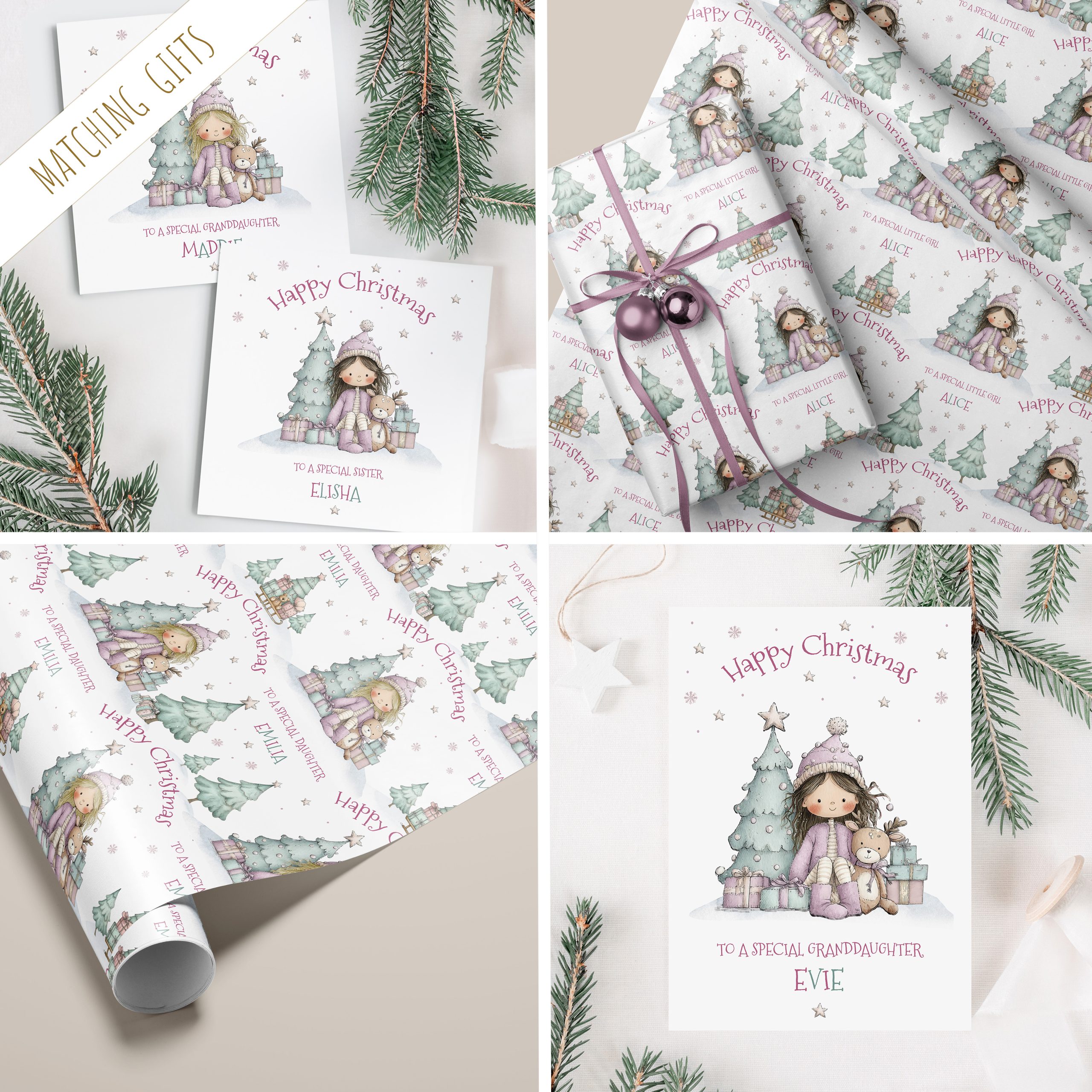 Girls Personalisled Christmas Gift Wrapping Paper