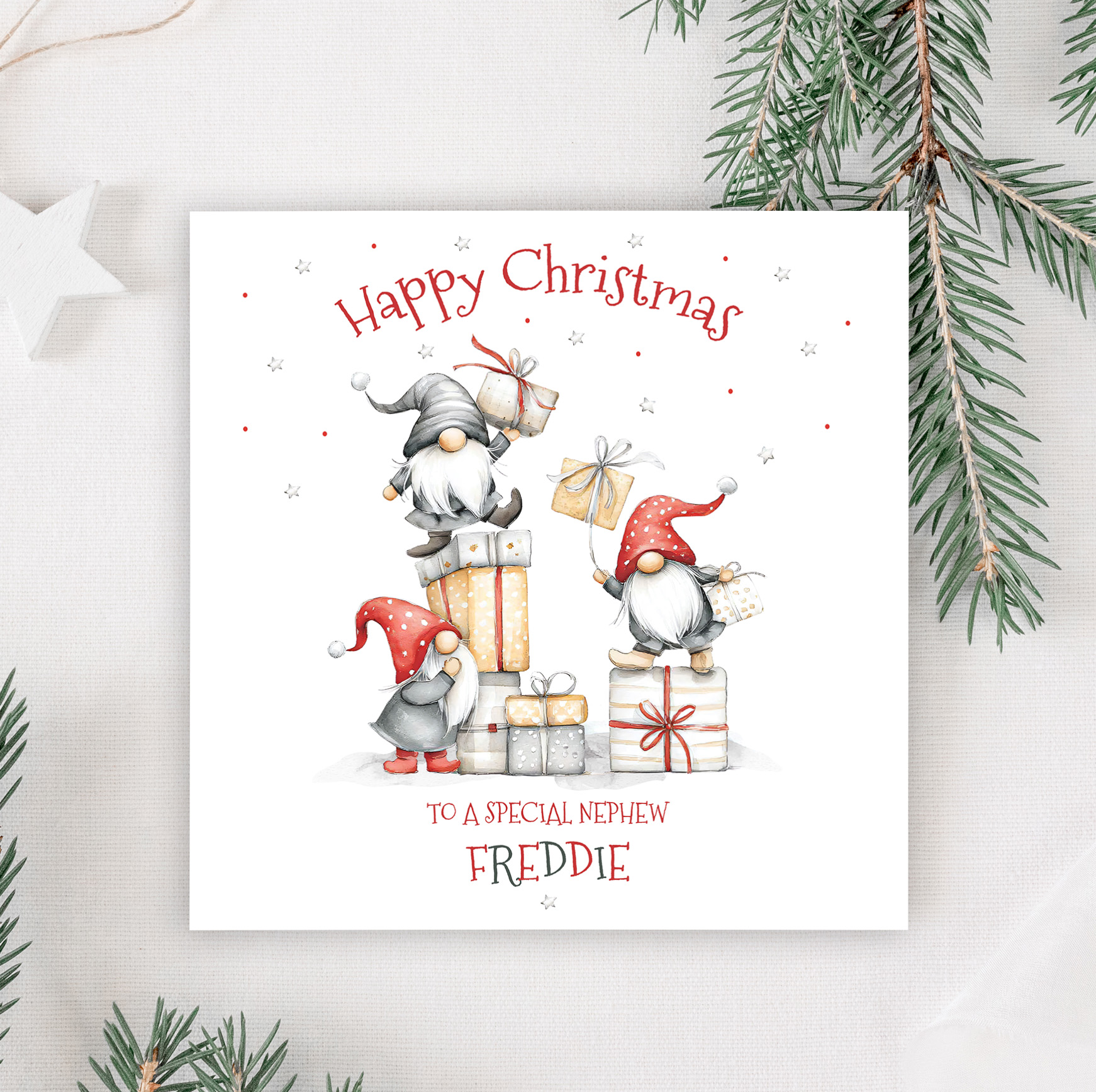 Personalsied Gnome Christmas Card