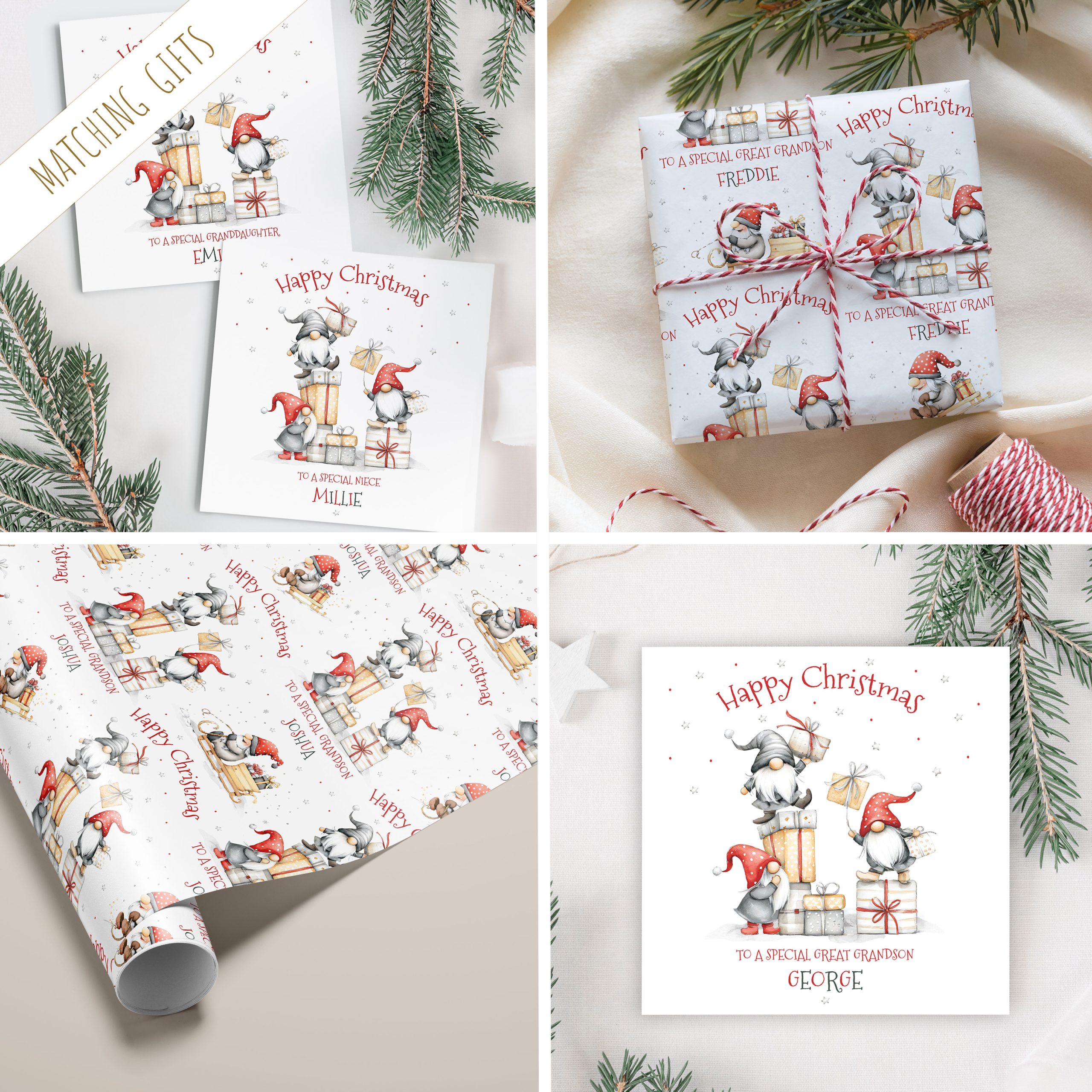 Personalised Gnome Christmas Gift Wrapping Paper