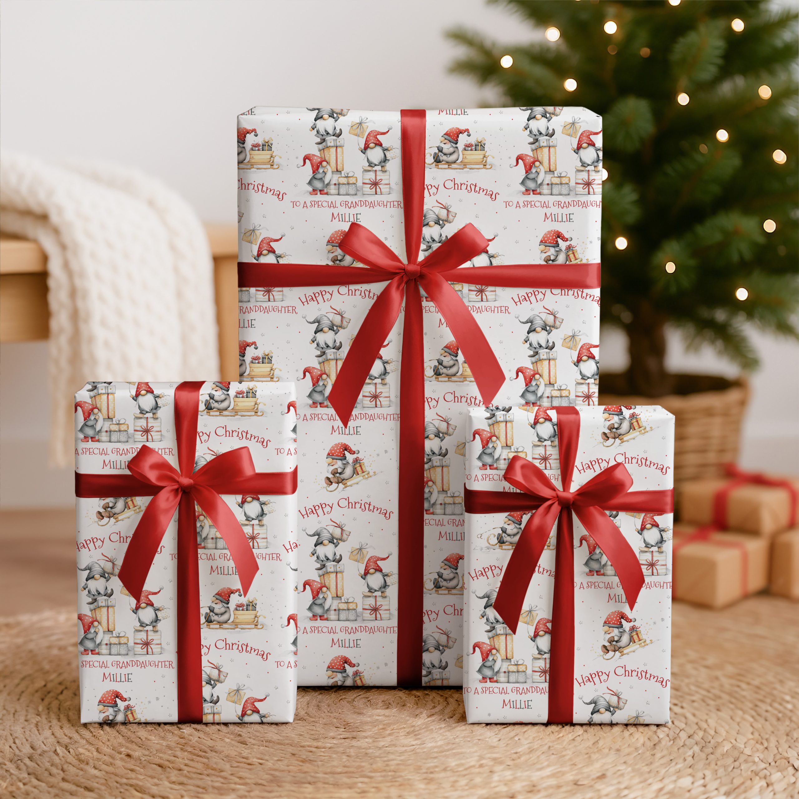 Personalised Gnome Christmas Gift Wrapping Paper