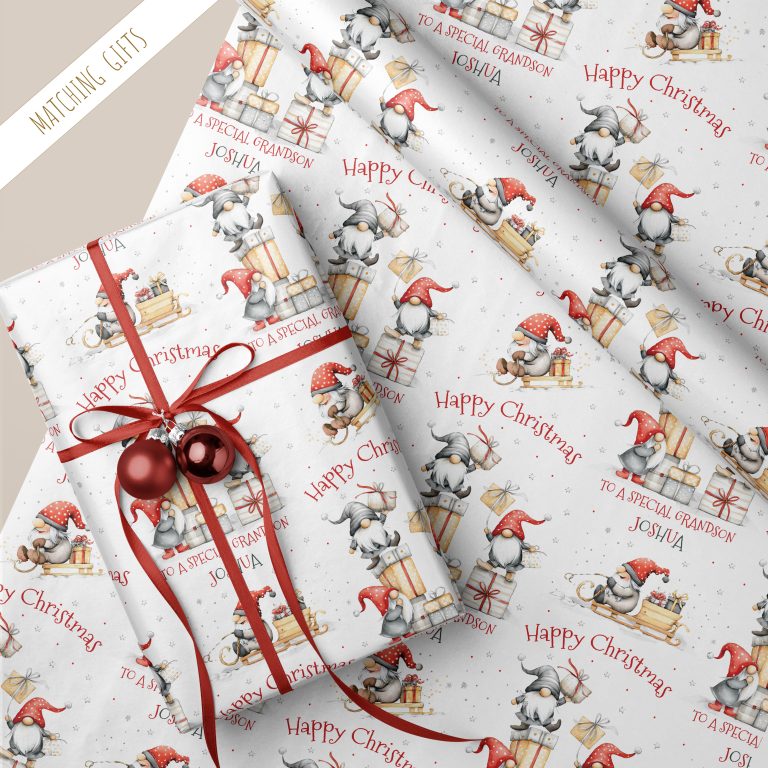 Personalised Gnome Christmas Wrapping Paper