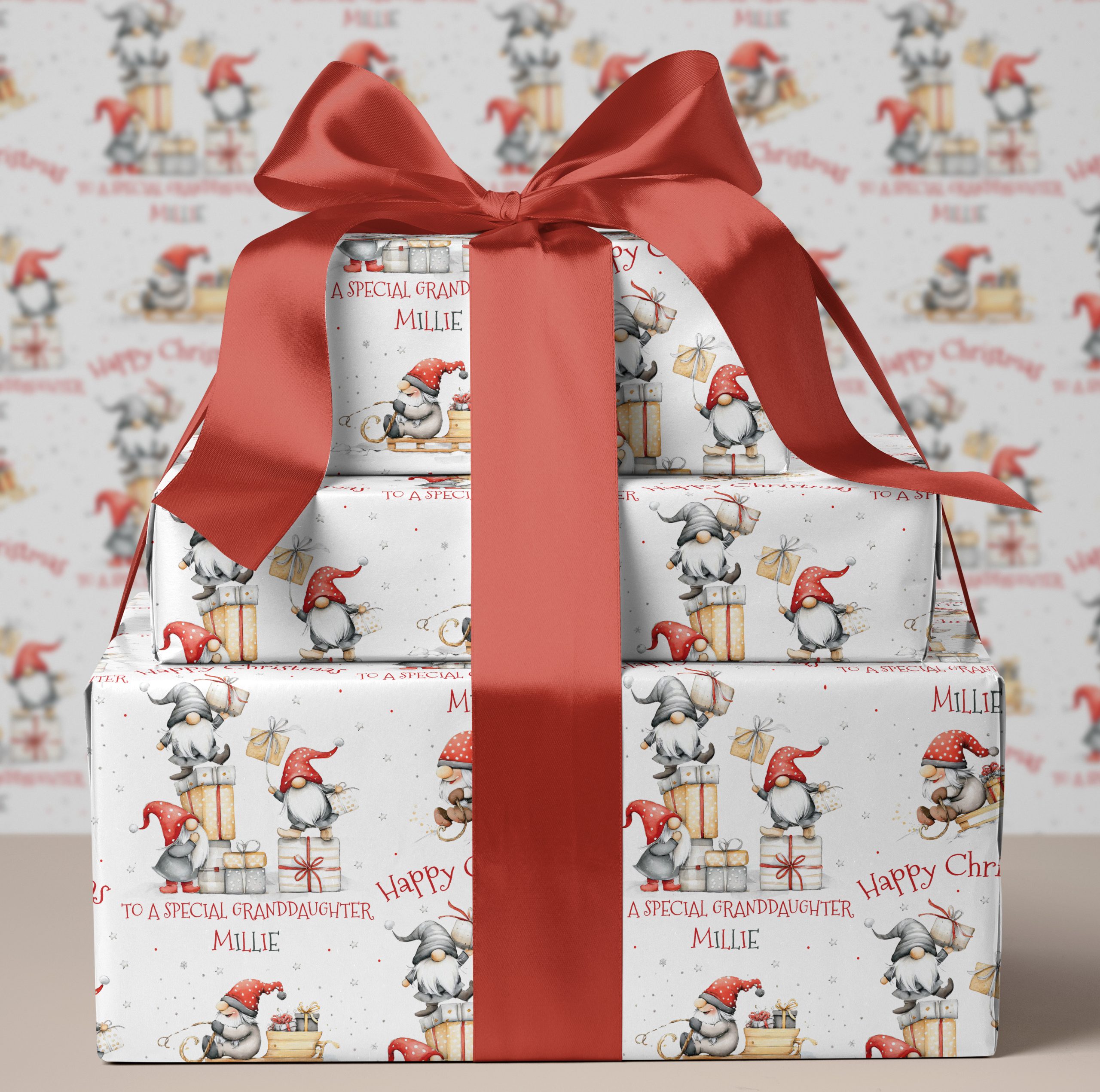 Personalised Gnome Christmas Gift Wrapping Paper
