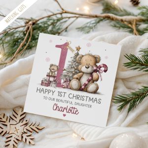 Personalised Baby's 1st Christmas Teddy Bear Card