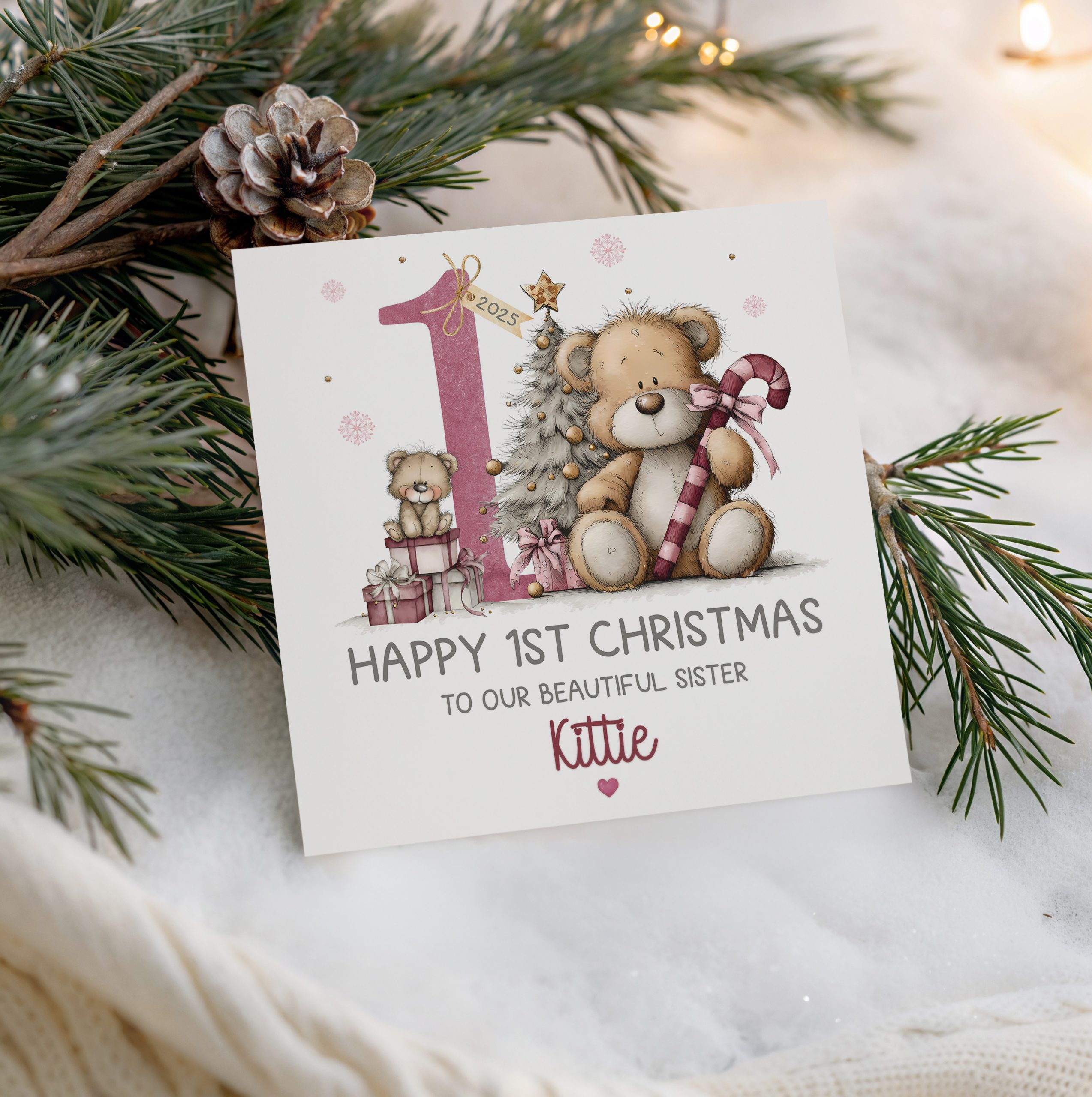 Personalised Baby's 1st Christmas Teddy Bear Card