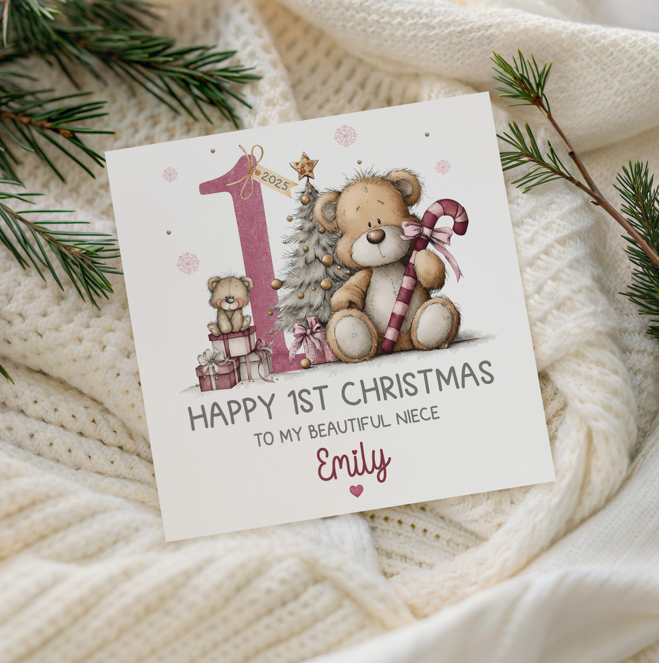 Personalised Baby's 1st Christmas Teddy Bear Card