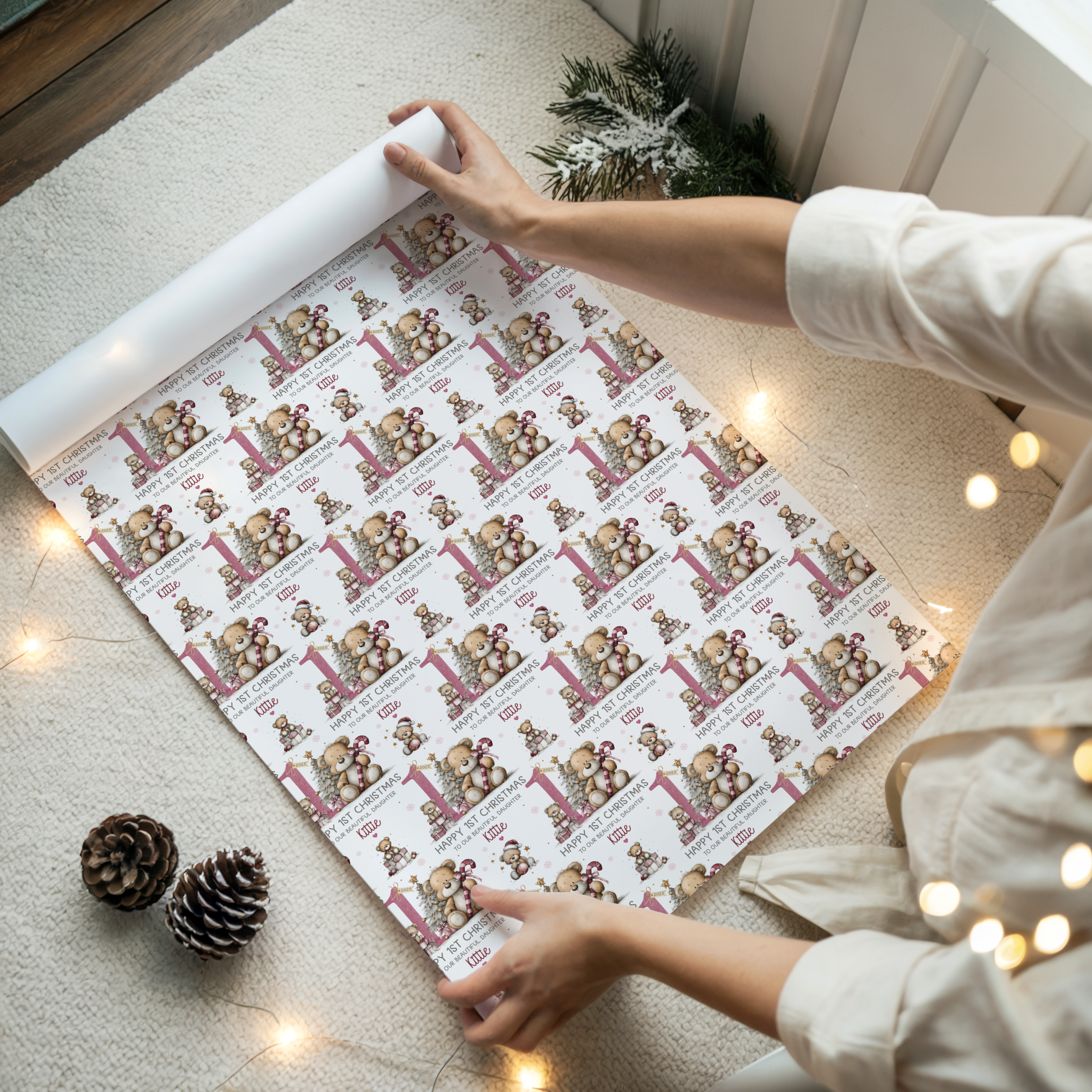 Personalised 1st Christmas Teddy Bear Wrapping Paper
