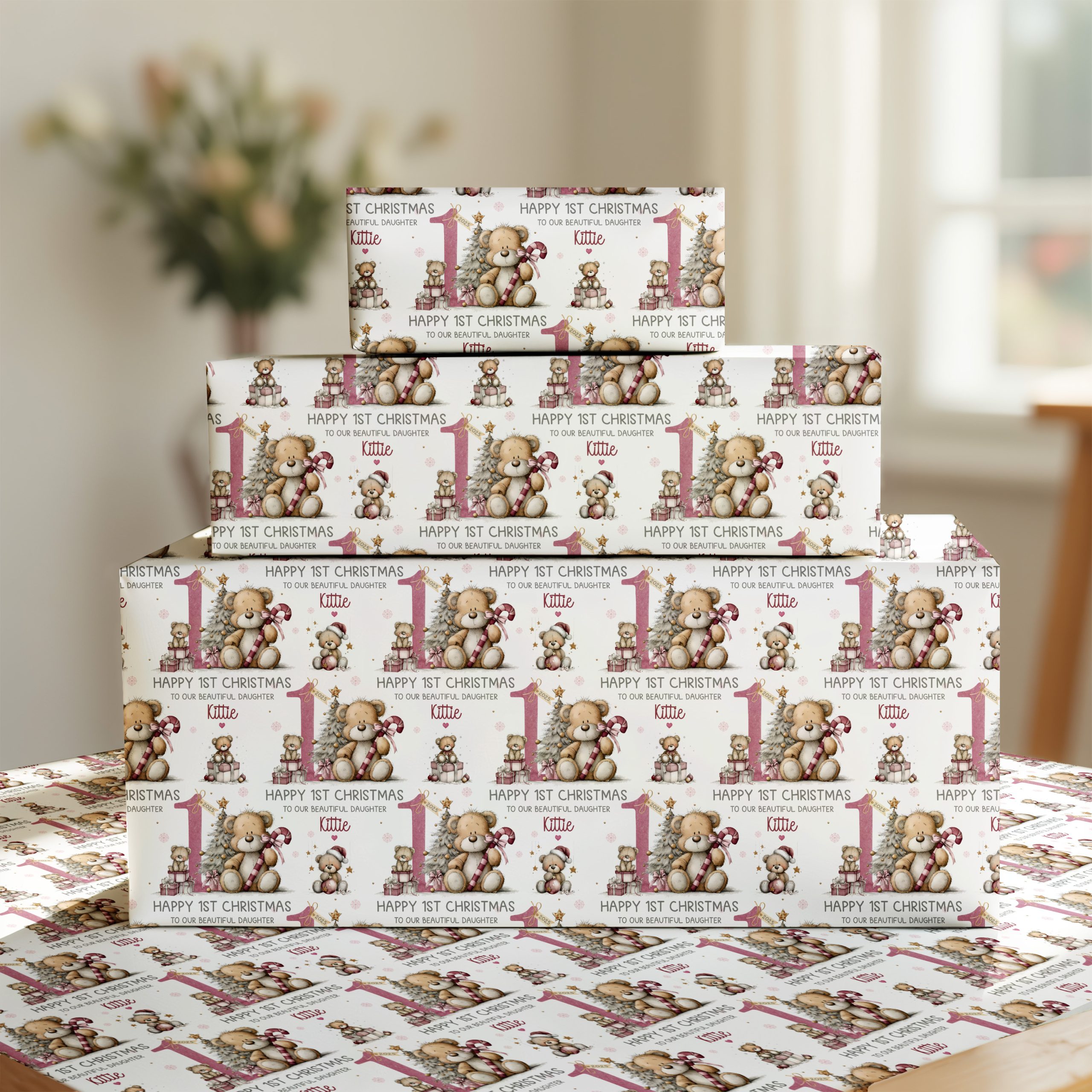 Personalised 1st Christmas Teddy Bear Wrapping Paper