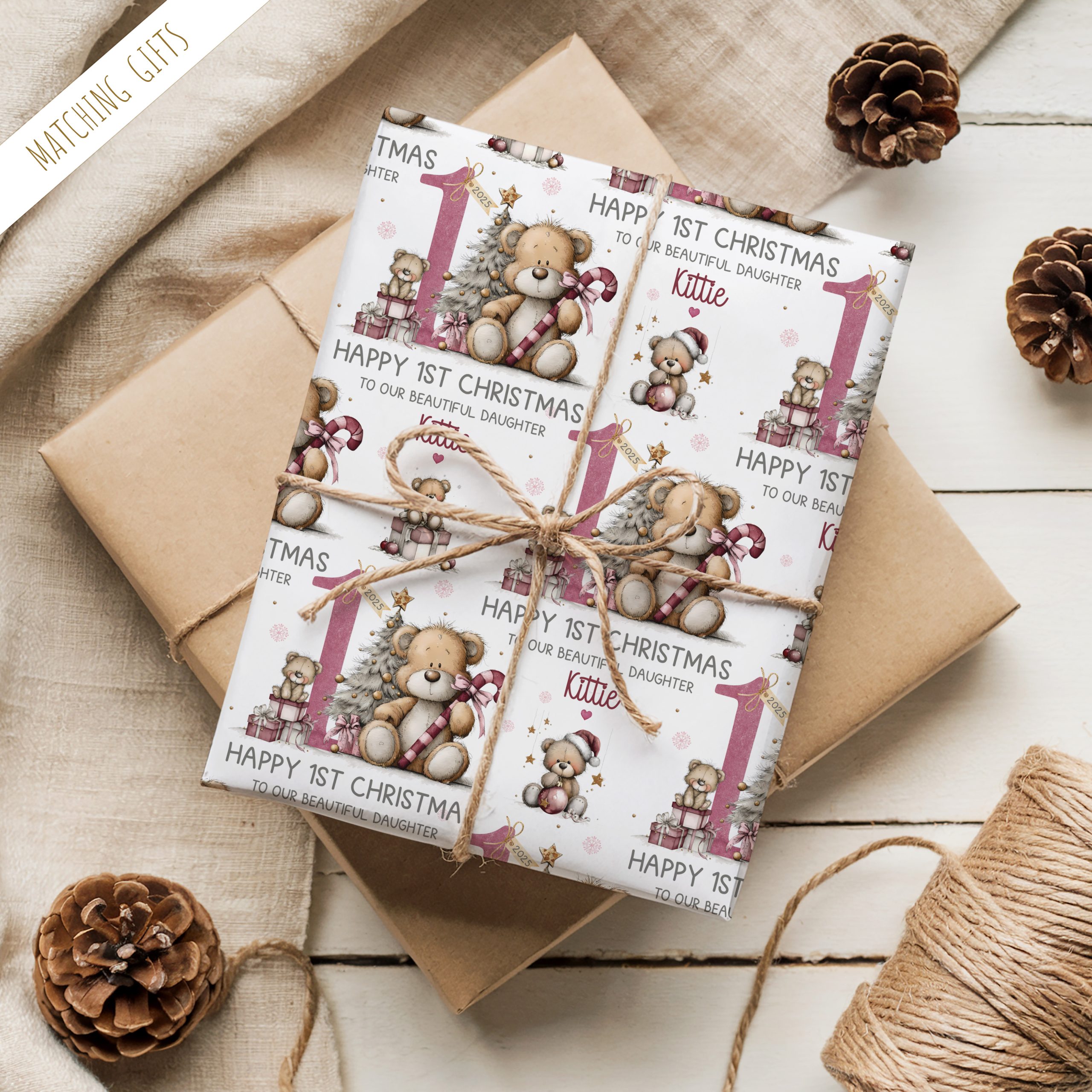 Personalised 1st Christmas Teddy Bear Wrapping Paper