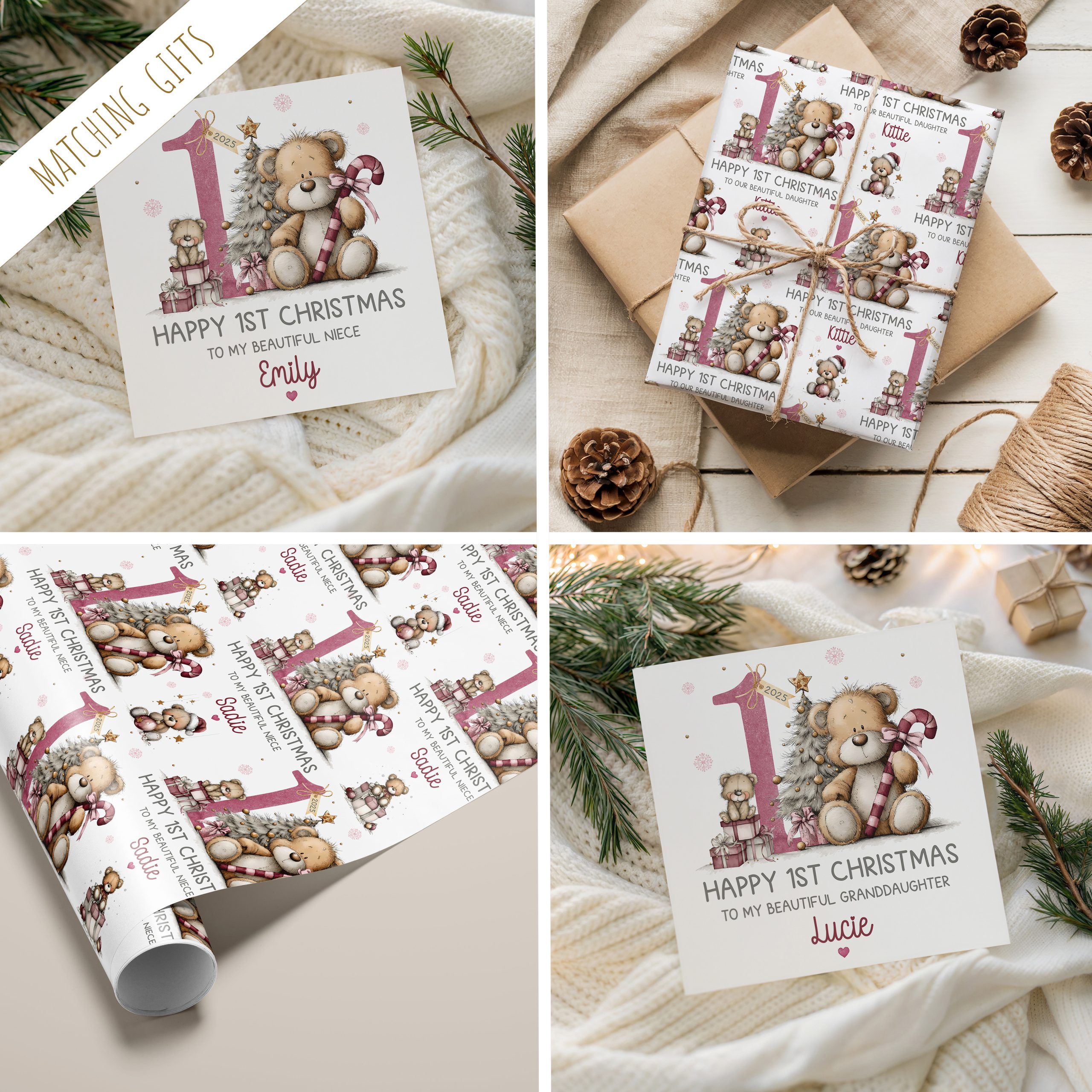 Personalised Baby's 1st Christmas Teddy Bear Card