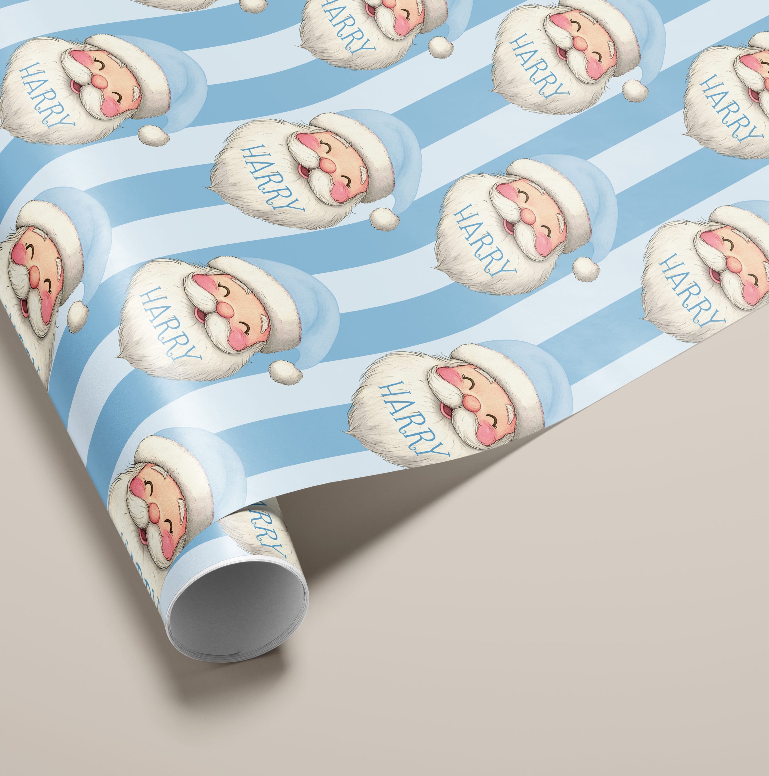 Personalised Blue Santa Christmas Wrapping Paper