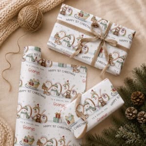 Personalised children's Christmas wrapping paper with snowman and custom name