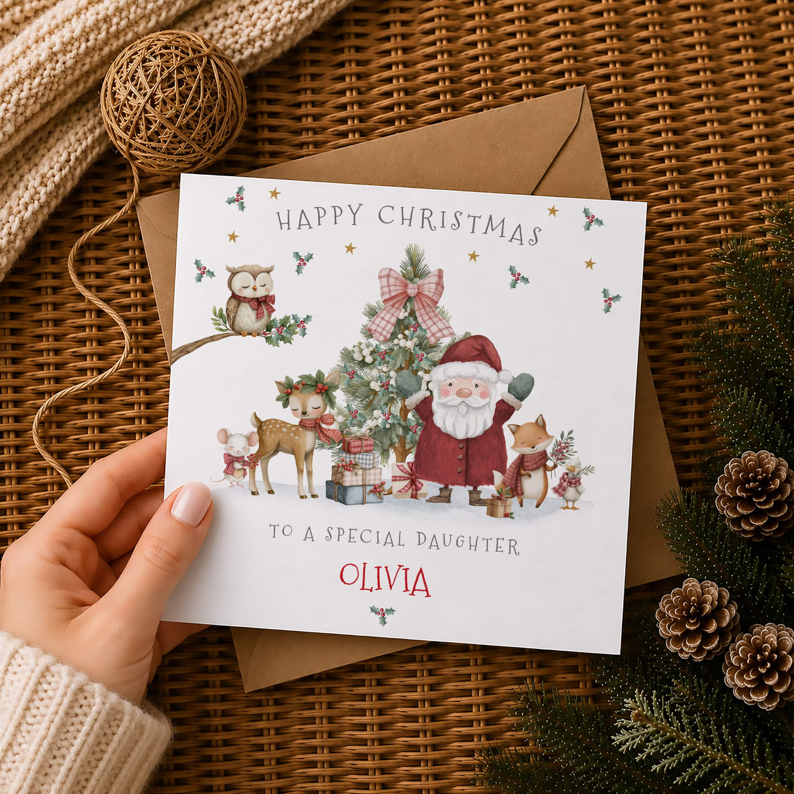 Personalised children’s Santa Christmas card with name and relationship