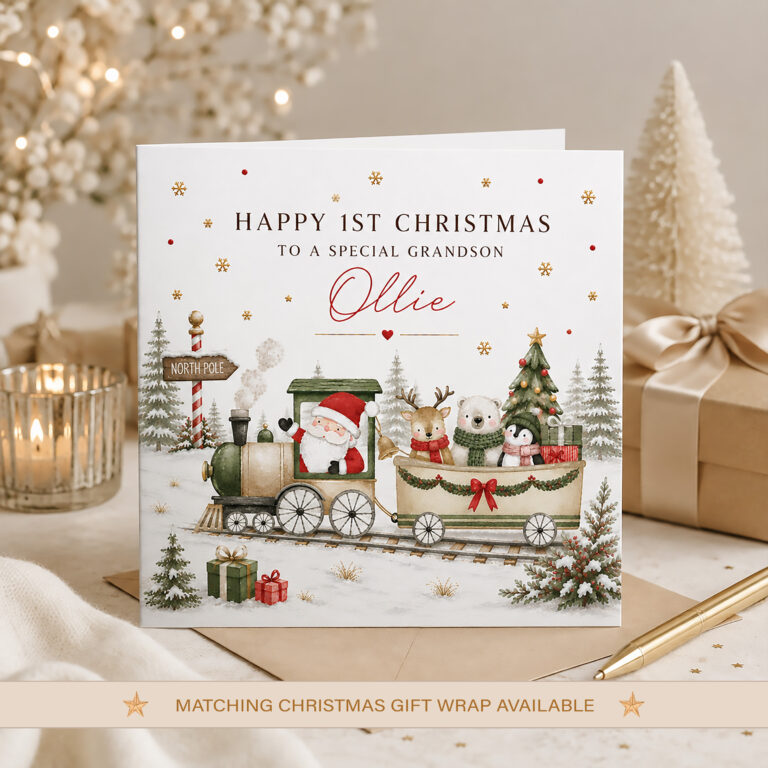Personalised Boys 1st Christmas Train Card