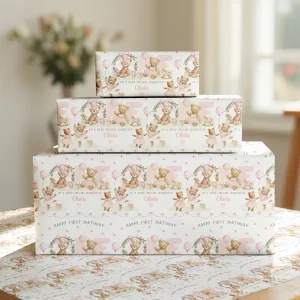 Girls Personalised Teddy Bear 1st Birthday Gift Wrapping Paper