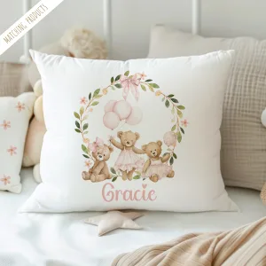 Girls Personalised Teddy Bear Cushion