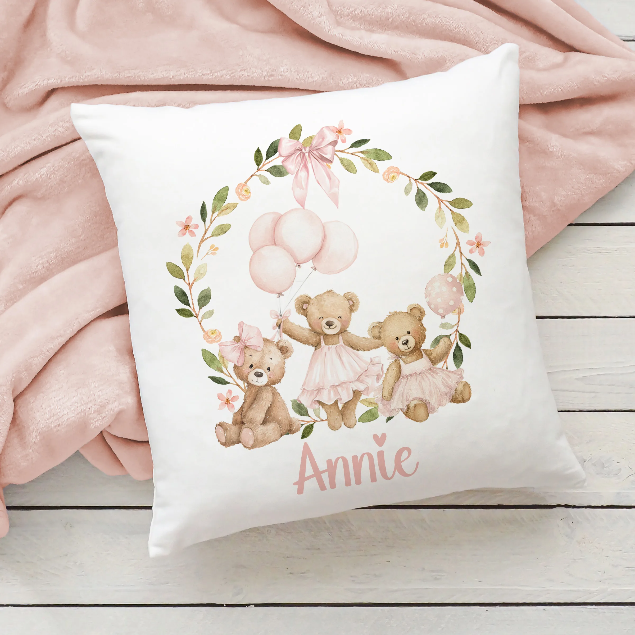 Girls Personalised Teddy Bear Cushion