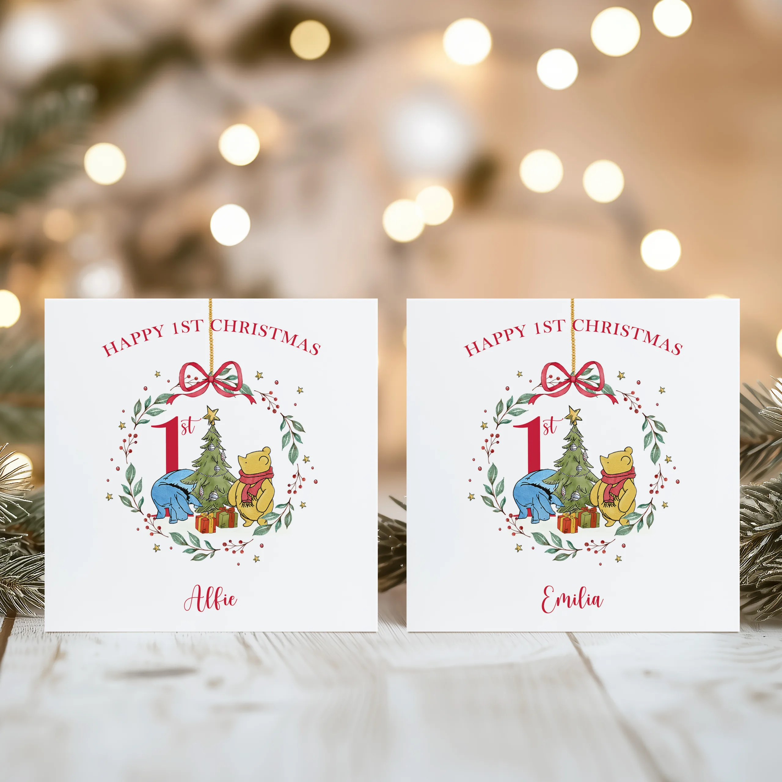 Personalised Babys First Christmas Winnie The Pooh Card