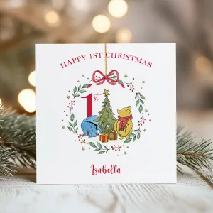 Personalised Babys First Christmas Winnie The Pooh Card
