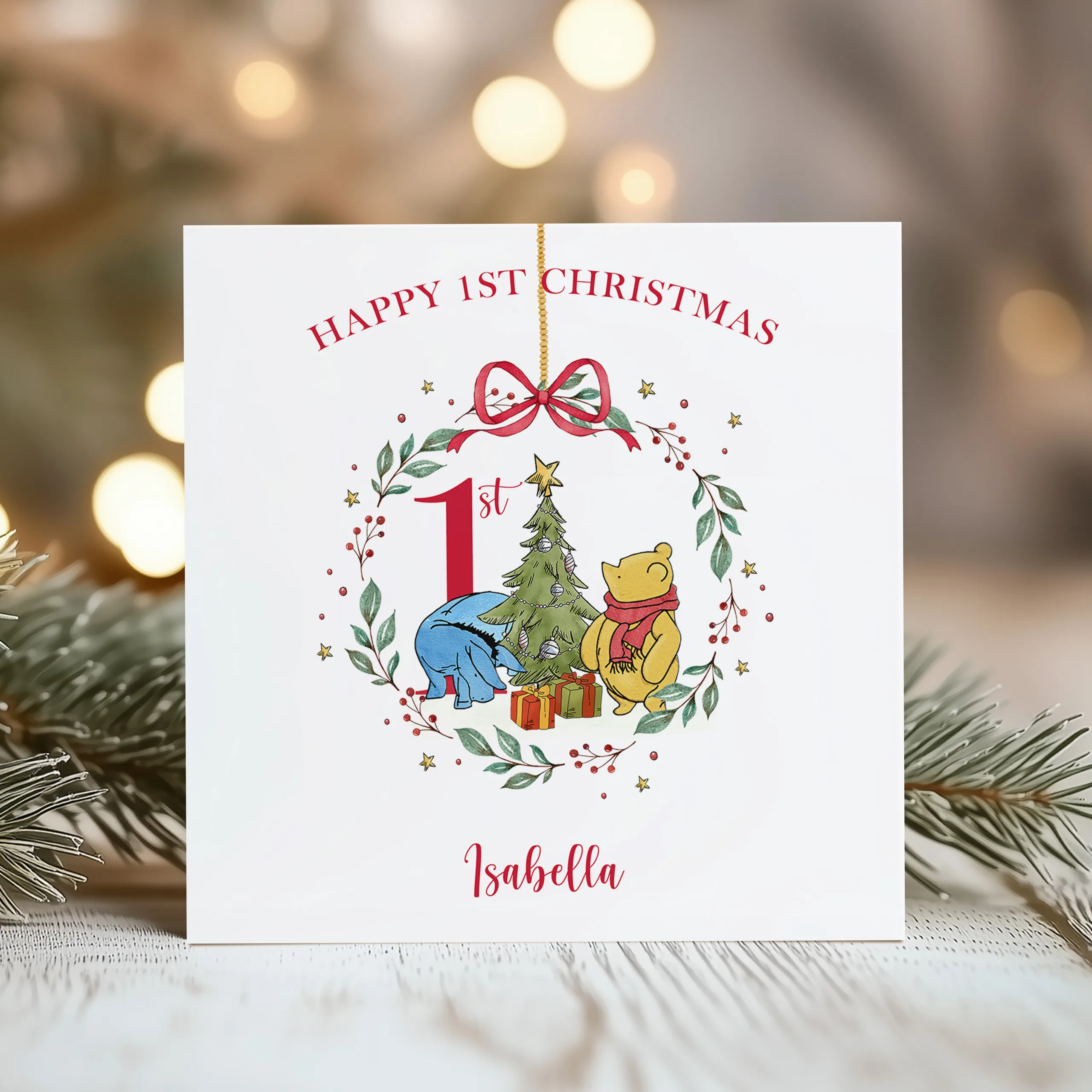 Personalised Babys First Christmas Winnie The Pooh Card