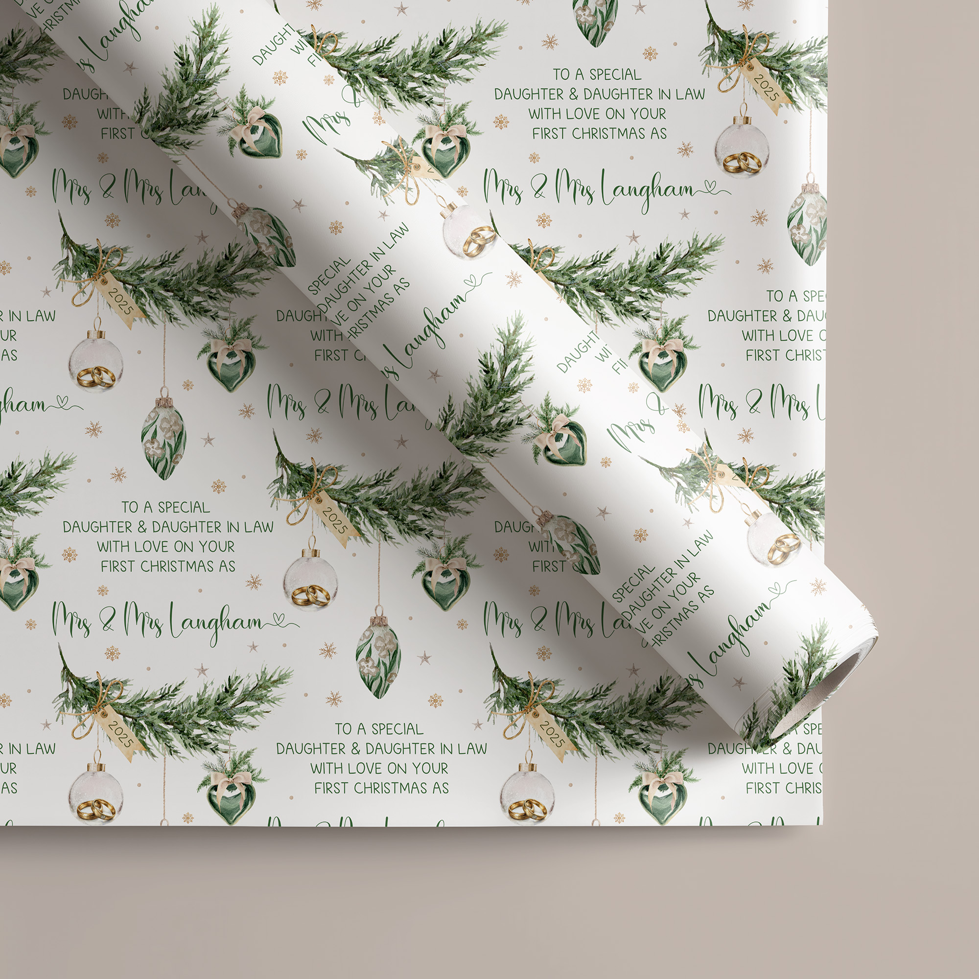 Personalised Christmas Gift Wrapping Paper For Newlyweds