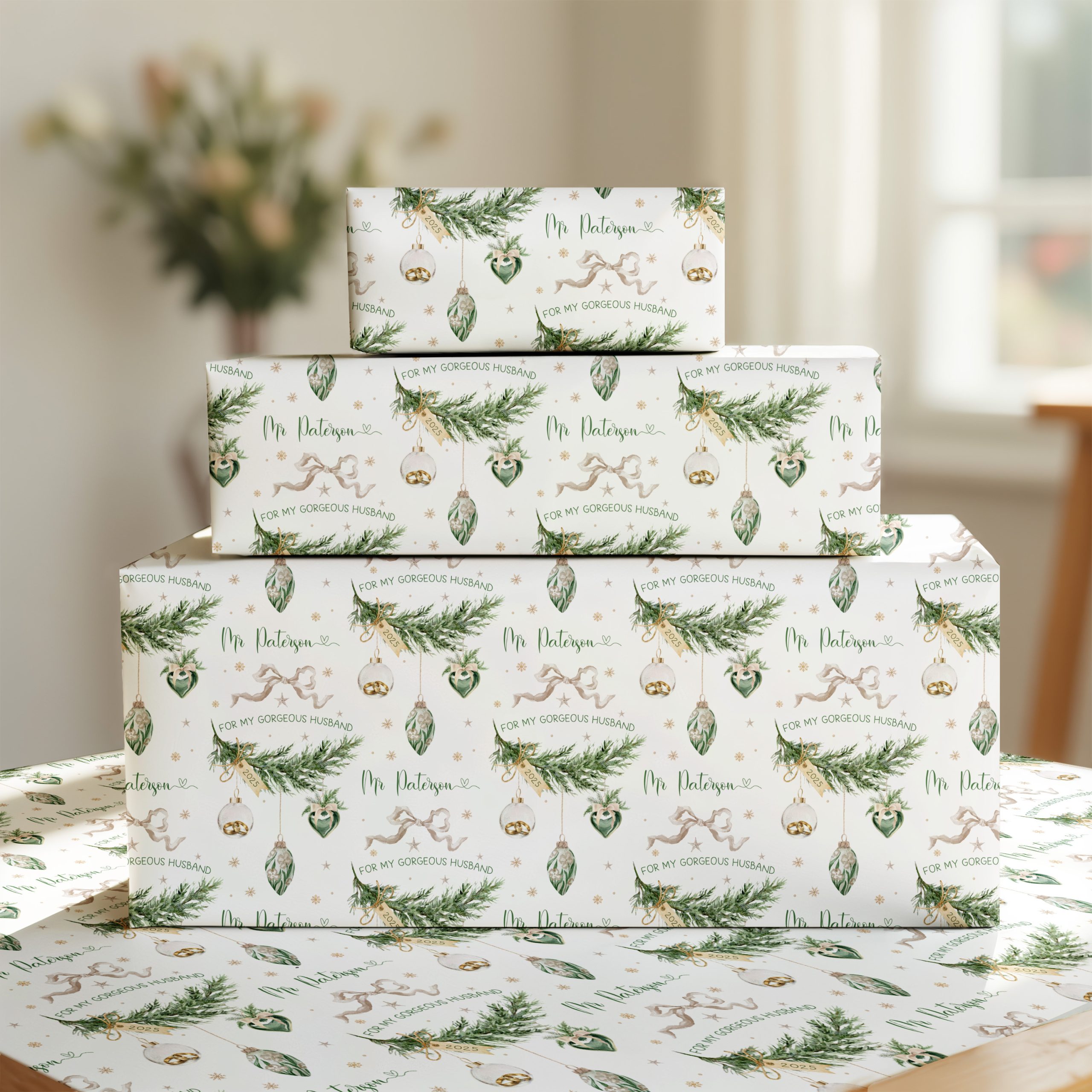Personalised Christmas Gift Wrapping Paper For Newlyweds