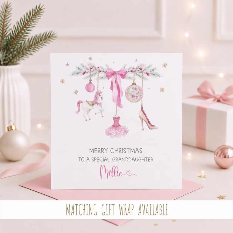 Girls Pink Personalised Christmas Card