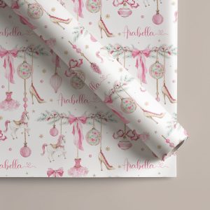 Girls Pink Personalised Christmas Gift Wrapping Paper