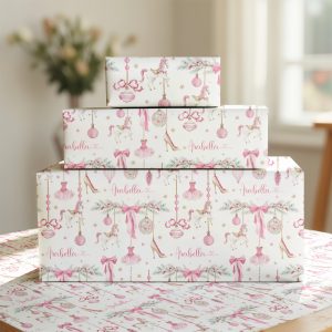Girls Pink Personalised Christmas Gift Wrapping Paper