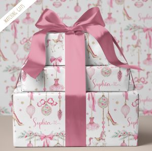 Girls Pink Personalised Christmas Gift Wrapping Paper