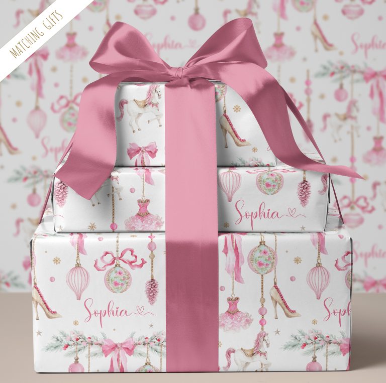 Personalised Girls Pink Christmas Gift Wrapping Paper