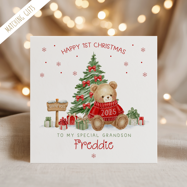 Personalised Babys First Christmas Teddy Bear Card