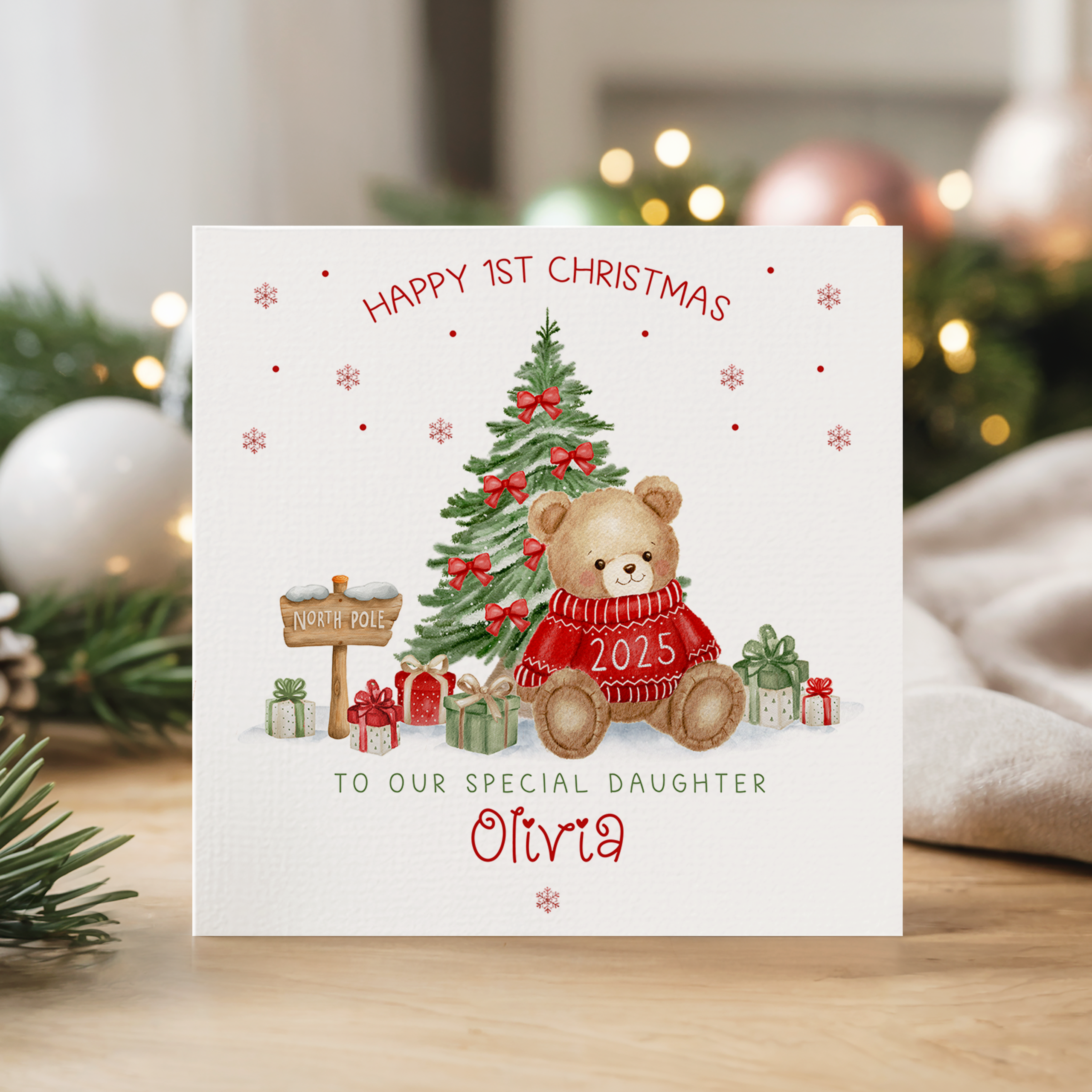 Personalised Babys First Christmas Teddy Bear Card