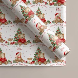 Babys 1st Christmas Teddy Bear Gift Wrapping Paper
