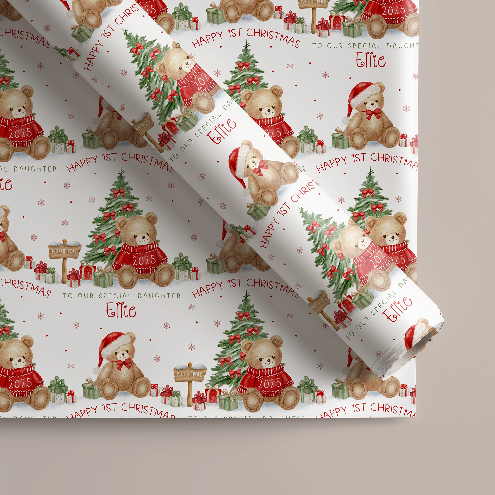 Babys 1st Christmas Teddy Bear Gift Wrapping Paper