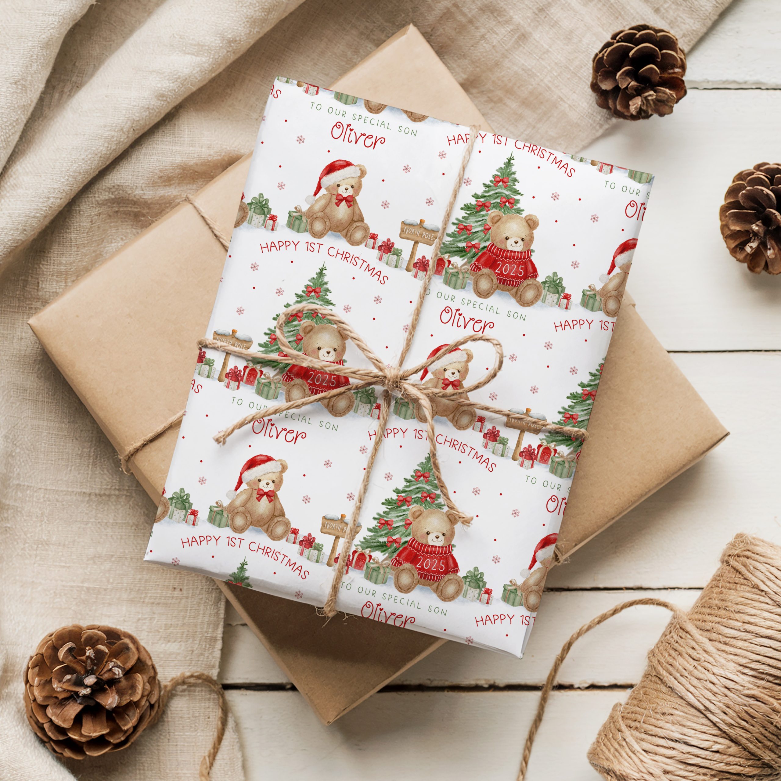 Babys 1st Christmas Teddy Bear Gift Wrapping Paper