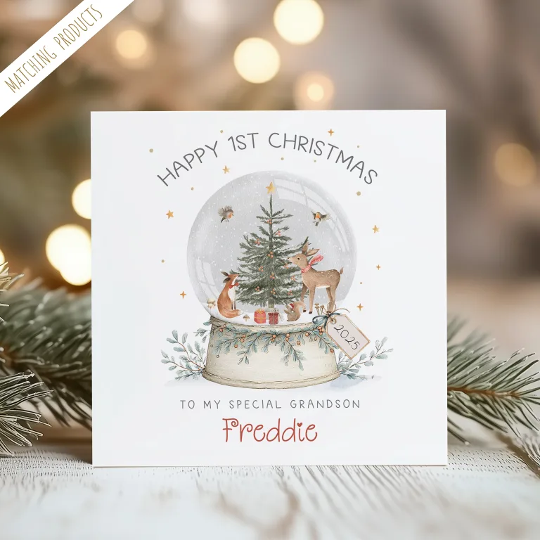 Personalised Babys First Christmas Snowglobe Card