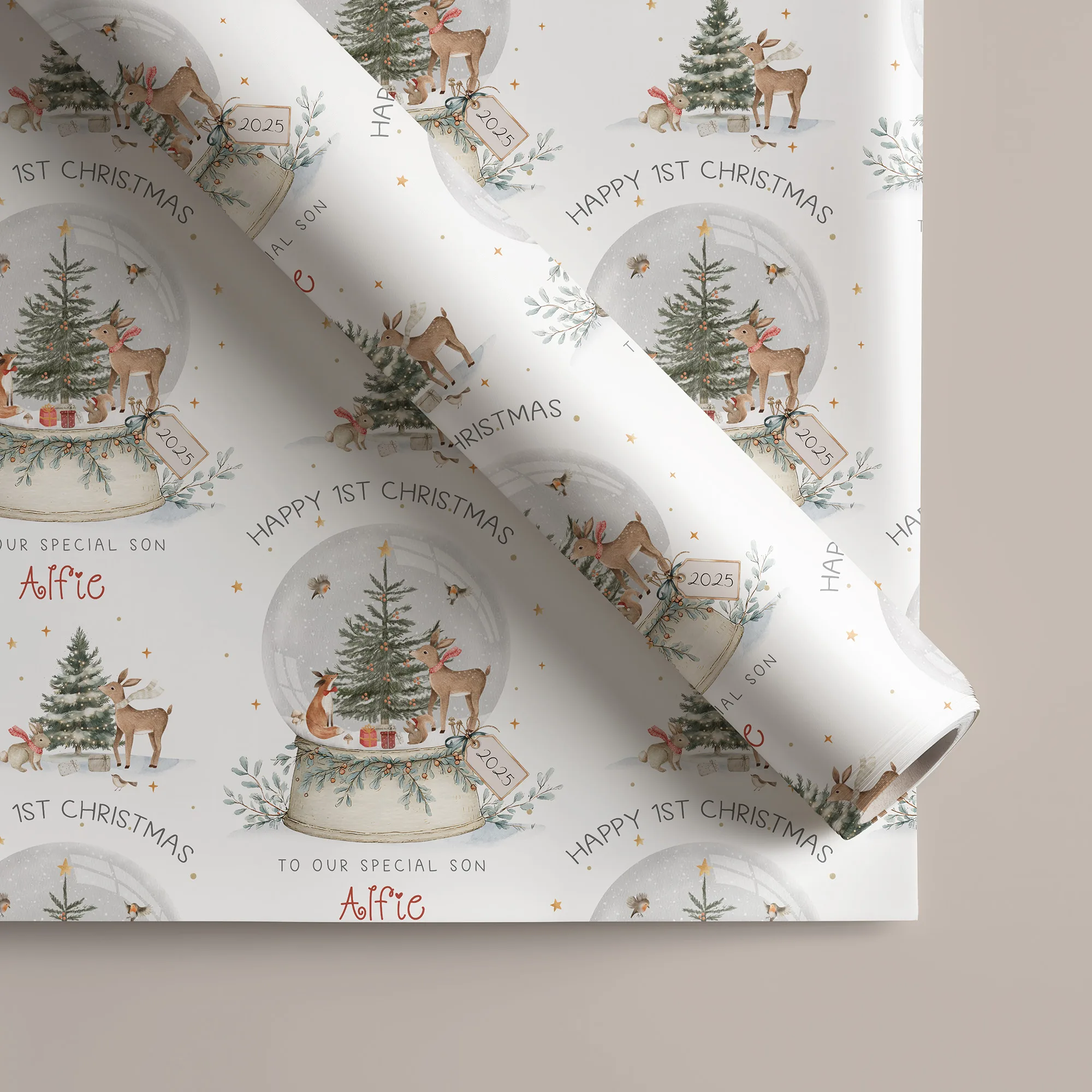 Personalsed 1st Christmas Snowglobe Gift Wrapping Paper