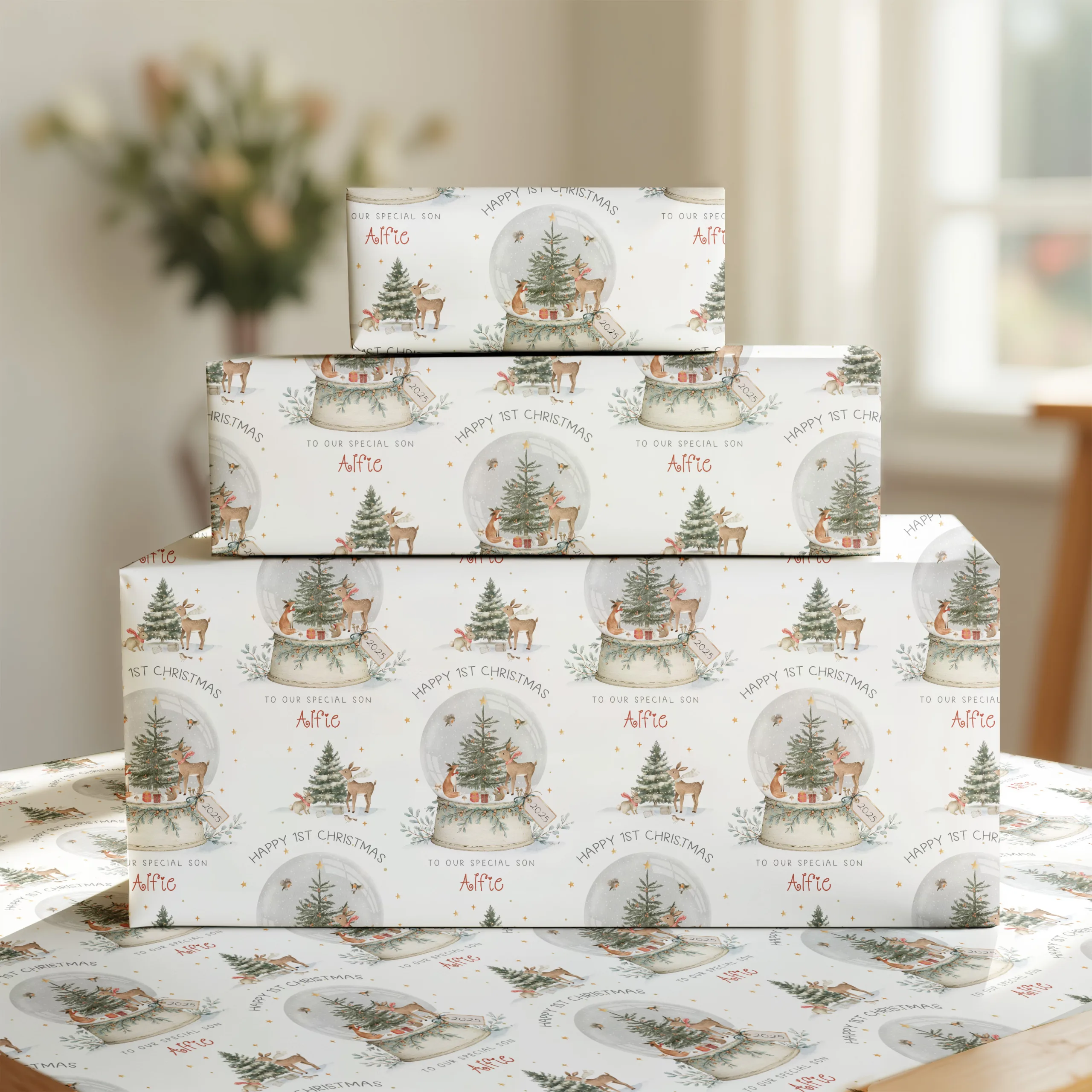 Personalsed 1st Christmas Snowglobe Gift Wrapping Paper