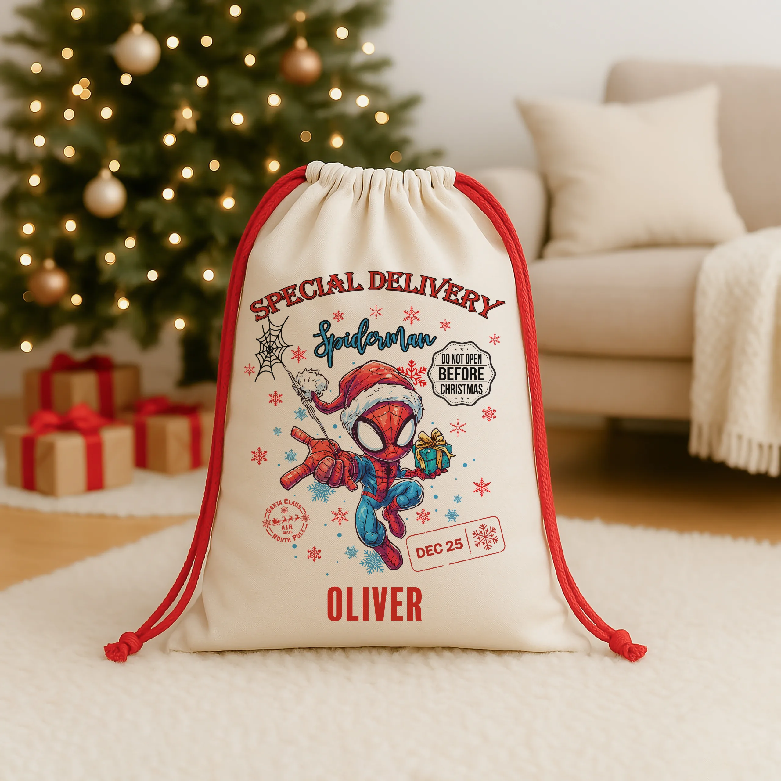 Boys Personalised Spiderman Christmas Sack