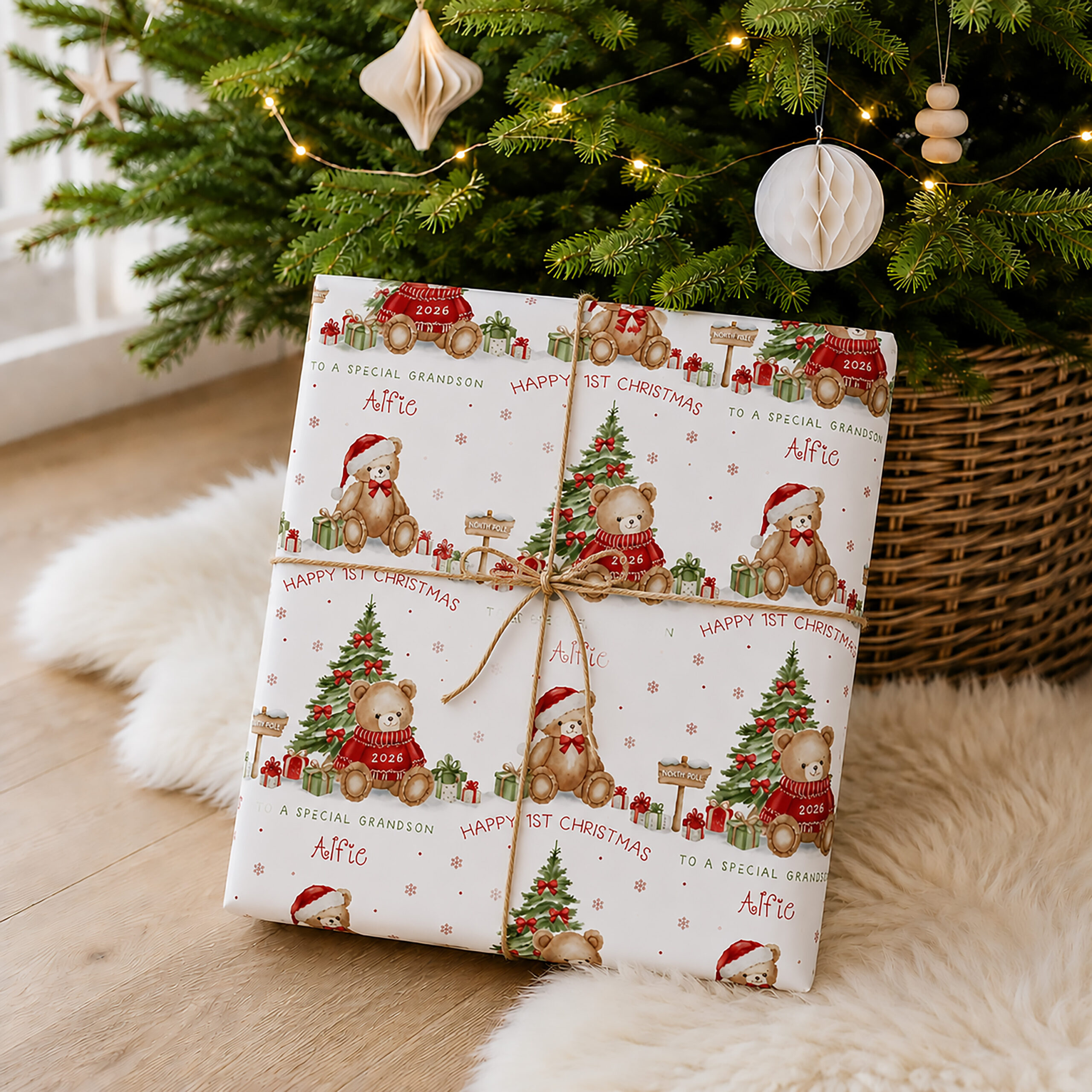 First Christmas personalised wrapping paper for a special little one