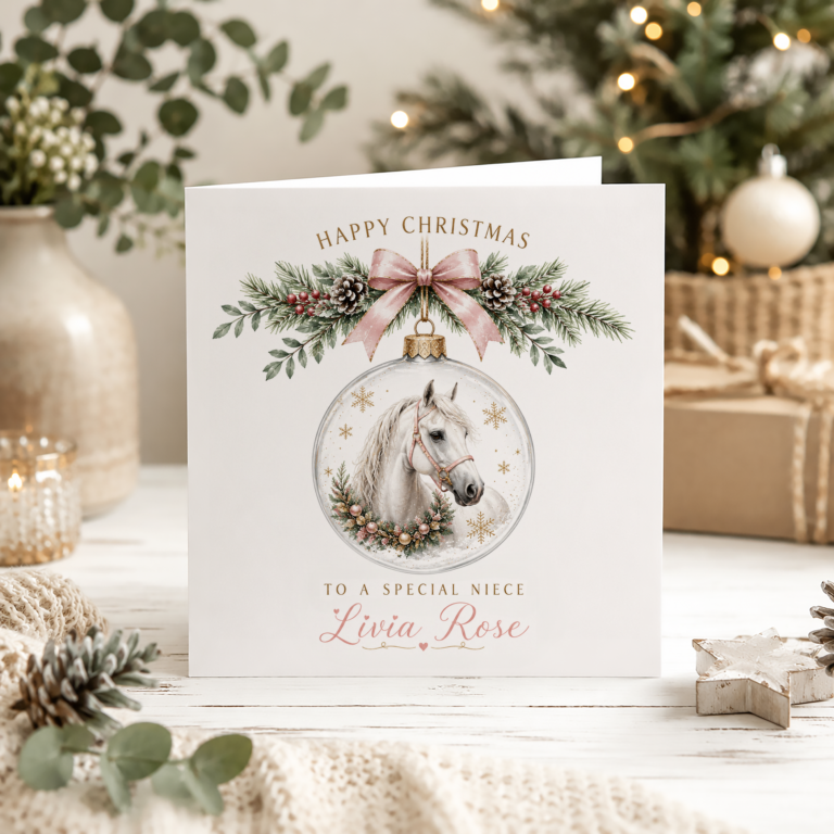 Personalised Horse Christmas Card for Girls