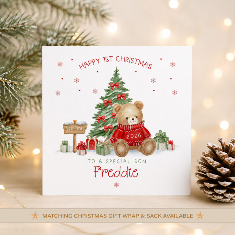 Personalised Baby’s First Christmas Teddy Bear Card