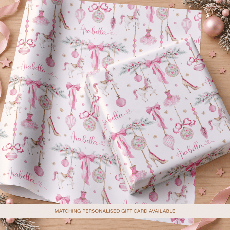 Personalised Girls Pink Christmas Gift Wrapping Paper