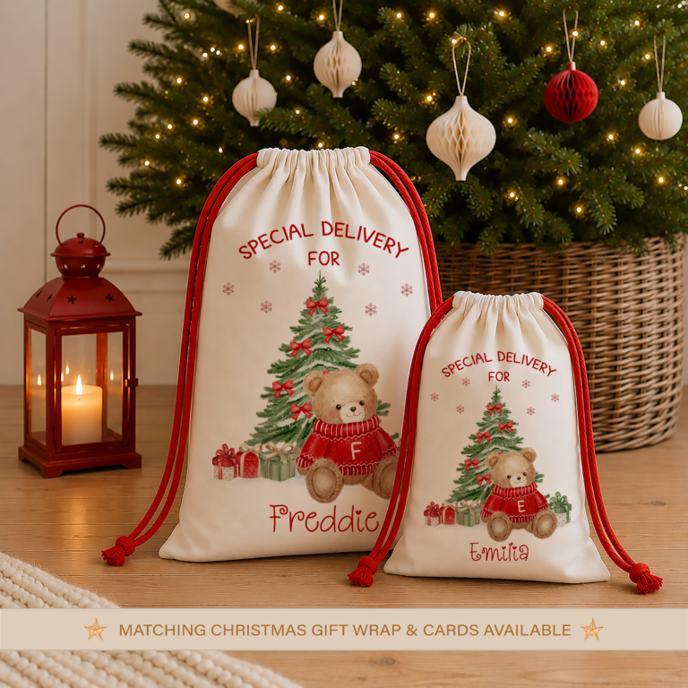 Kids Personalised Christmas Teddy Bear Sack
