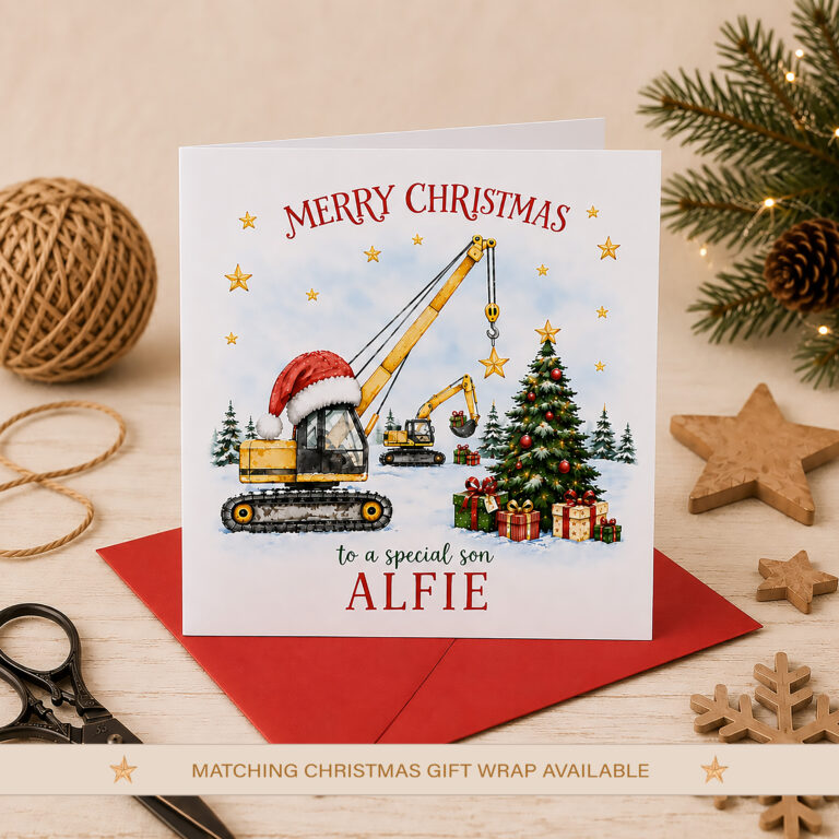 Personalised Construction Christmas Card for Boys